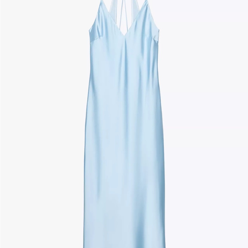 Zara Light Blue Satin Cutout Midi Dress NWT